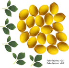 20Pcs Fake Lemons Artificial Fruits with 25 Leaves Faux Yellow Lifelike Plastic Lemon Decorations Realistic Limes Fruit Decor for Home Kitchen Table Cabinet Holiday Party Photography Props