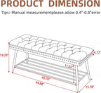 Mistpople Thick Cushioned Shoe Bench, Entryway Bench with Metal Shoe Rack, Upholstered Tufted Ottoman Bench for Bedroom, End of Bed Bench, Farmhouse Style Storage Bench for Hallway, Living Room