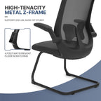 MoNiBloom Office Guest Chair Without Wheels, Executive Reception Chair with Lumbar Support and Sled Base, Mid-Back Mesh Task Chair with Flip-Up Arms for Reception Conference Wait Room, 250 LBS, Black