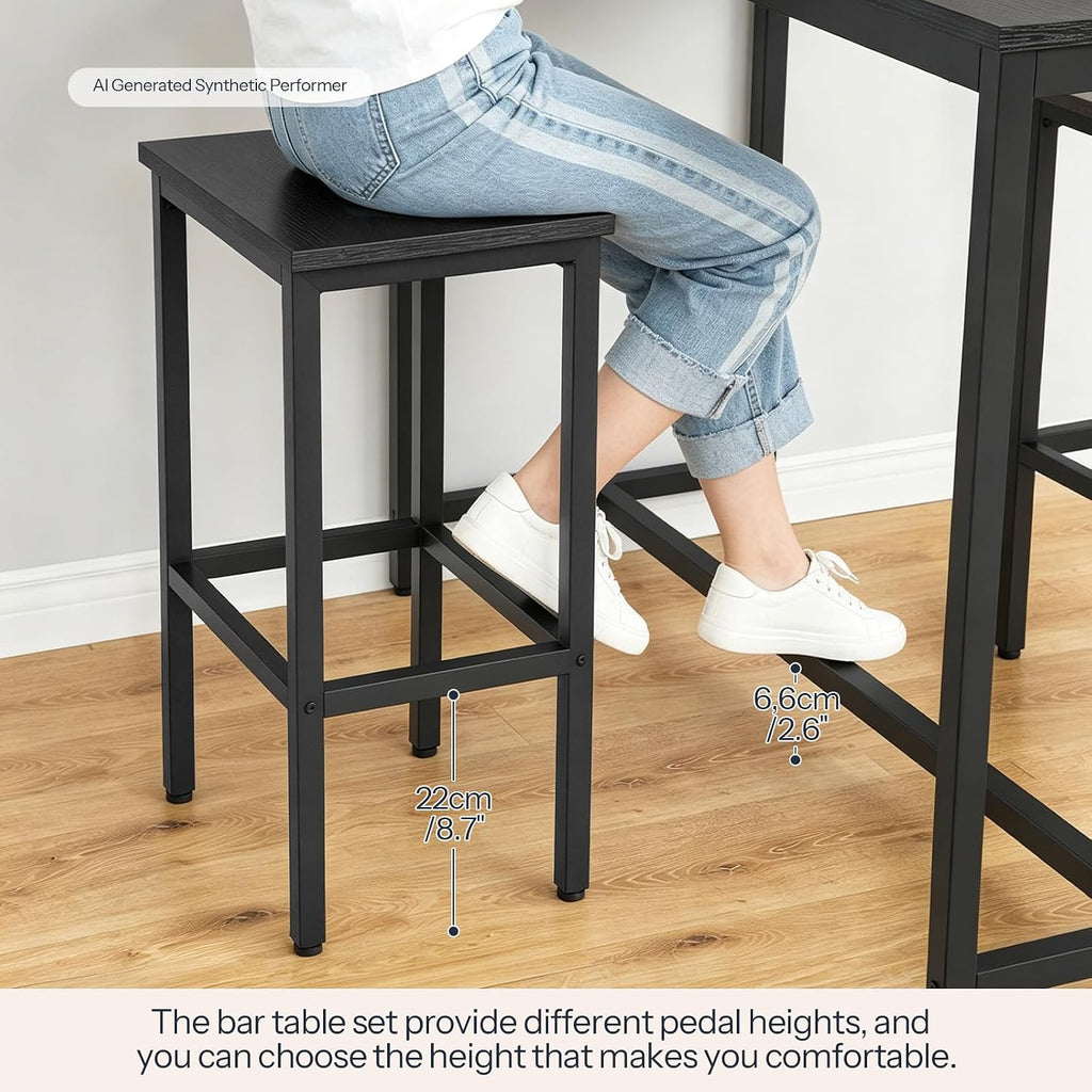 HOOBRO Bar Table and Chairs Set, 47.2" Rectangular Pub Table with 2 Stools for Small Space, 3-Piece Breakfast Stools Set, Sturdy Metal Frame, Easy to Assemble, Black BB52BT01