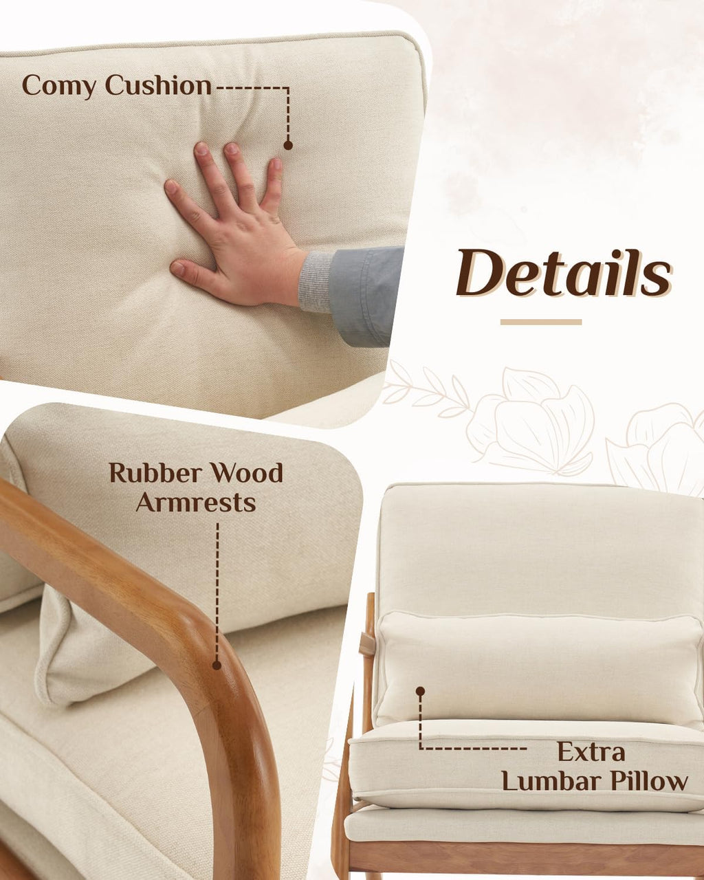 Karl home Accent Chair Mid-Century Modern Chair with Pillow Linen Fabric Upholstered Lounge Arm Chair with Solid Wood Frame & Soft Cushion for Living Room, Bedroom, Balcony, Beige