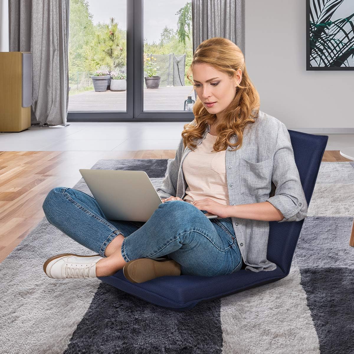 Giantex Adjustable Mesh Floor Sofa Chair, 6-Position Multi-Angle Padded Floor Chair, Cushioned Back Support Versatile, Video Game Chairs for Meditation Seminars Reading TV Watching or Gaming