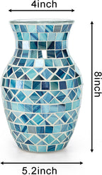SOUJOY Mosaic Vase, Glass Blue Flower Vases for Centerpieces, Handmade Bud Vase for Wedding Flower Arrangeme, Living Room, Kitchen, Home Decor