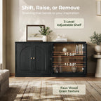 CHIC HOUSE Monos Storage Cabinet with Doors & Shelves, Modular Fluted Accent Arched Cabinet, Sideboard Buffet Coffee Bar Kitchen Pantry Cabinet, Media Console Credenza for Living Room, Black