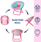 Idea Nuova 19” Folding Saucer Chair for Bedroom, Playroom, or TV Room, Toddler Chair with Foldable Metal Frame, Portable & Comfortable,Ages 3+,Peppa Pig
