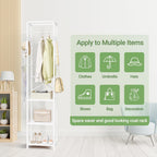 ELYKEN Coat Rack Freestanding, Hall Tree with 3 Shelves and 12 Hooks, White | Industrial Metal Frame, Space-Saving Design, Clothes Rack Stand Organizer for Bedroom, Hallway, Entryway, Office, Living Room