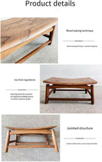 Solid North Elm Wood Shoe Changing Stool, Hand-Carved, Waxed Finish, Jointed Structure, 18.5 x 12.2 x 11.8 Inch (Walnut)