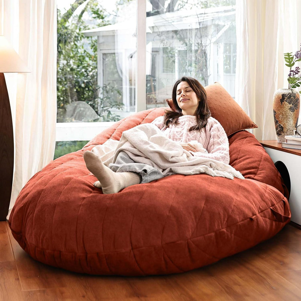 ZonLi Large Bean Bag Chair for Adults, 6FT Giant Bean Bag with Removable Machine Washable Cover & Memory Foam Filler, Big Comfy Couch for Bedroom, Dorm, Living Room (Rust Red)