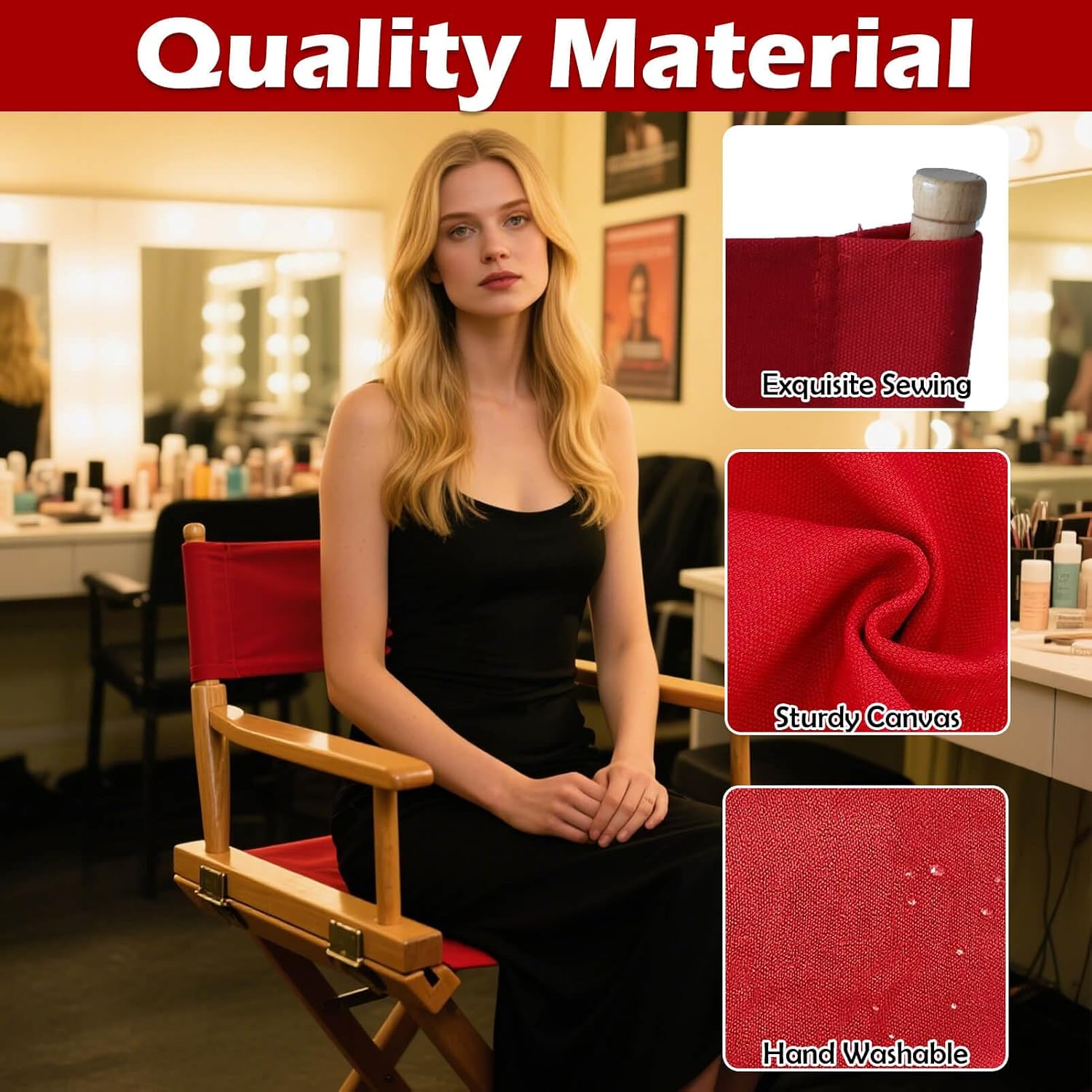 STAY GENT Director's Chair Canvas Replacement Kit 21" L x 8" W - 21" L x 16.5" W Replacement Canvas Durable Cotton Canvas Seat & Back Covers for Home,Model Artist,Makeup,Show Dressing Room, 1 Set Red