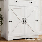 HOSTACK 71" Tall Pantry Cabinet, Farmhouse Kitchen Pantry with Storage Shelves, Barn Doors Food Storage Cabinet, Freestanding Kitchen Hutch with Large Drawer for Living Room, White + Rustic Brown