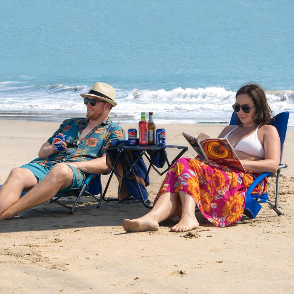 Romswi 2 Pack Lightweight Low Beach Chairs with Breathable Mesh Back,6LBS Folding Portable Sand Chairs with Cup Holder, Heavy Duty 300lbs Capacity for Camping & Outdoor Use,Green