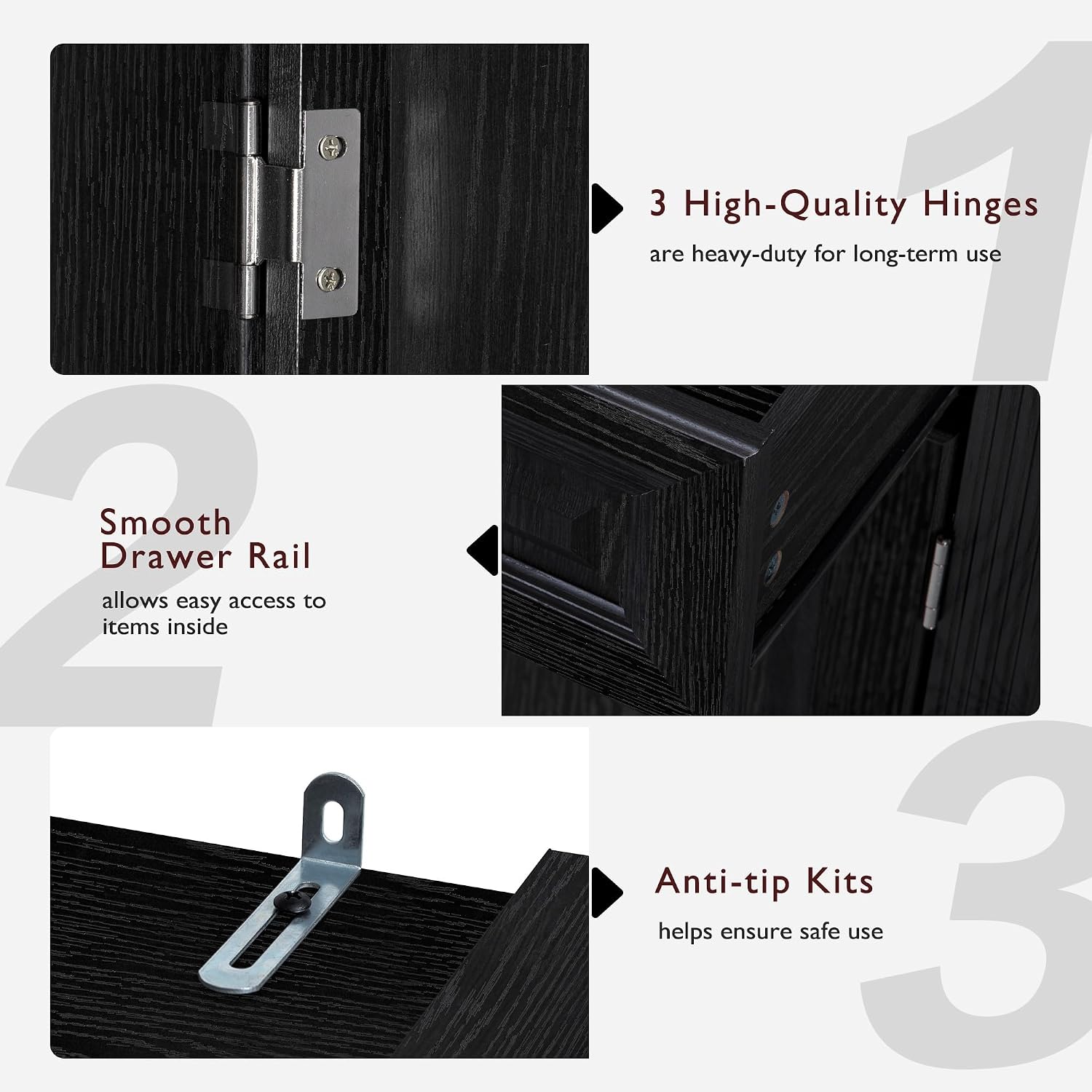 SOFTSEA Kitchen Pantry Cabinet with 6 Door Shelves and 2 Drawers, Farmhouse Embossed Texture Cupboard Cabinet with 3 Pull Out Organizers, Kitchen Hutch for Dining Room Living Room, Black