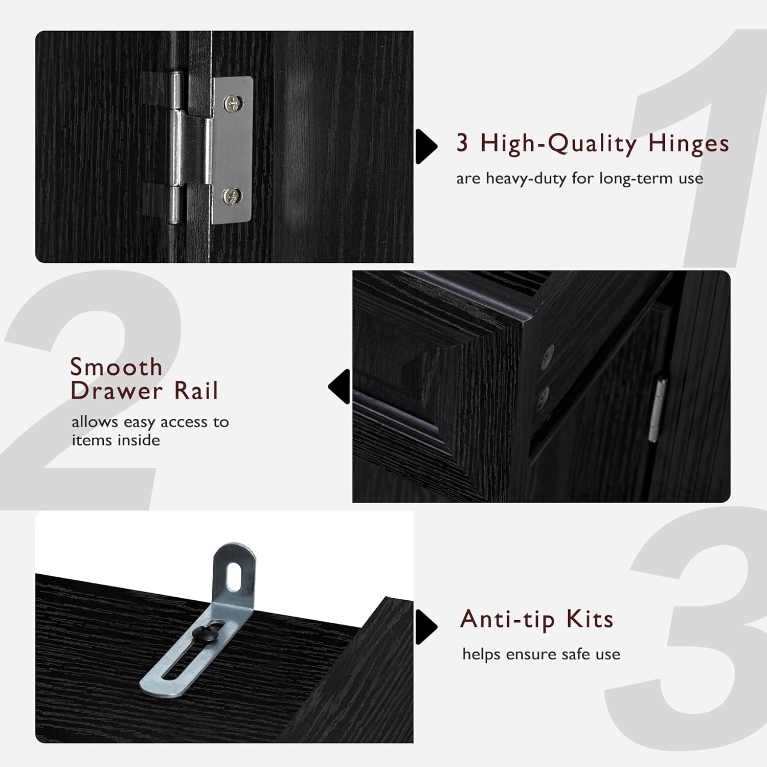 Tall Kitchen Pantry with 3 Pull Out Storage Organizers,Farmhouse Embossed Texture Storage Pantry with 6 Door Shelves,Freestanding Cupboard for Kitchen,Dining Room (Black-PC)