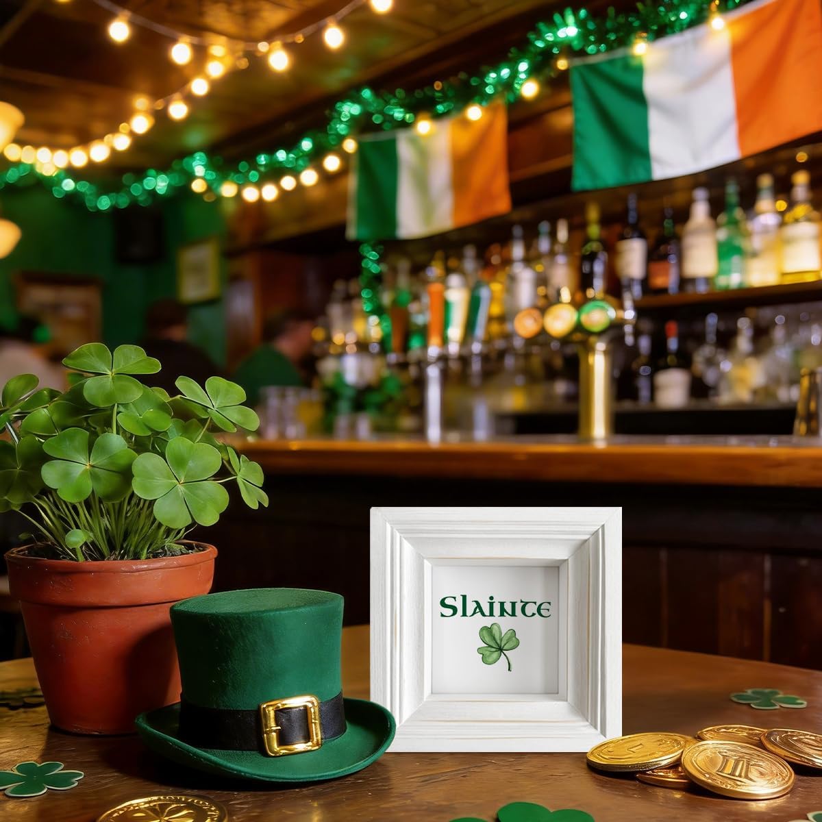 Simply Said, ST Patrick's Day Decor, 15x15 Inches Framed Wooden Sign for Home Decorate, Slainte Wood Sign Plaque, Clover Table Decor, Irish Decors, Farmhouse Decos to Shelf Decorations