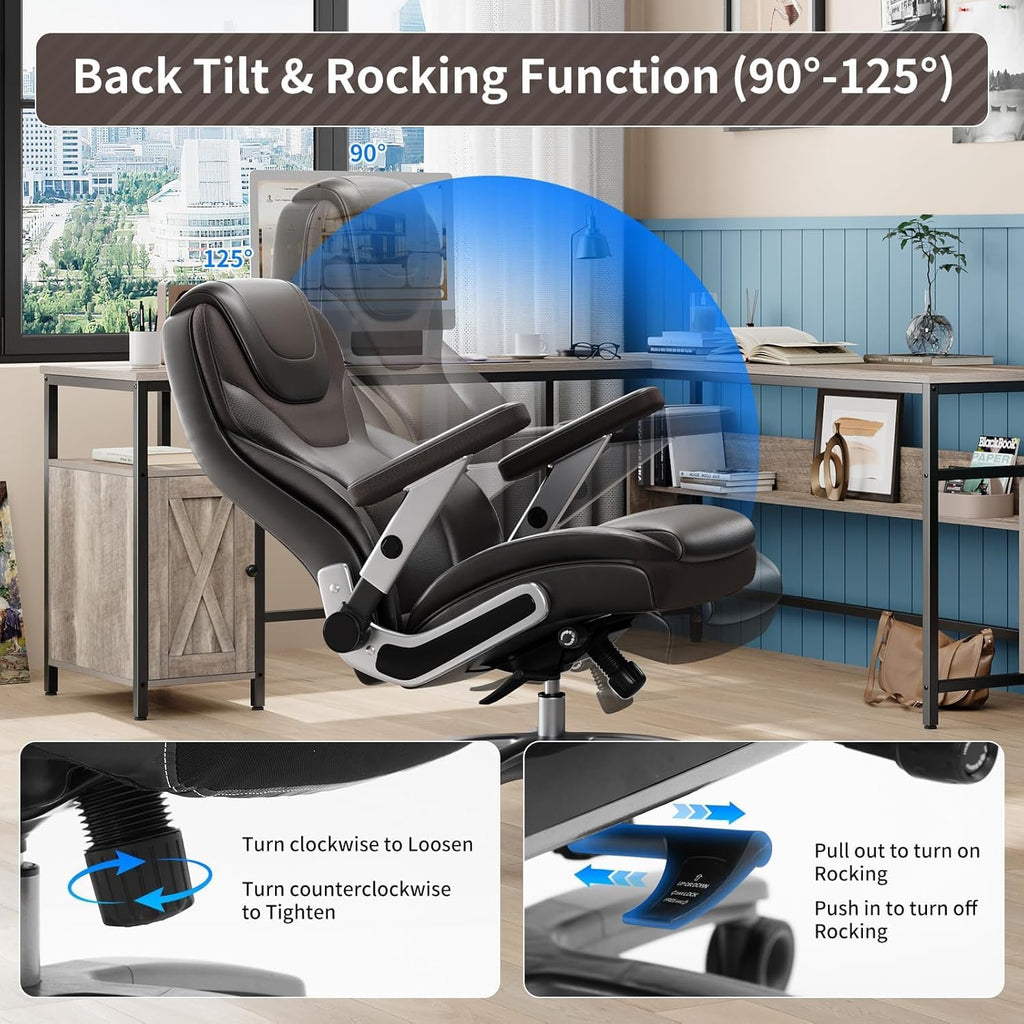 Big and Tall Office Chair with 5D Arms, Fabric & PU Leather Heavy Duty Desk Chair, Adjustable Lumbar Support & Height, Tilt Function, High Back Ergonomic Executive Computer Chair