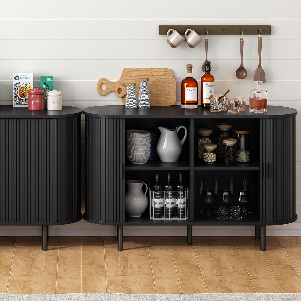ONBRILL 48" Sideboard Buffet Cabinet with Storage, Storage Cabinet with Sliding Door & Adjustable Shelf, Modern Accent Coffee Bar Console Table for Kitchen, Entryway, Black