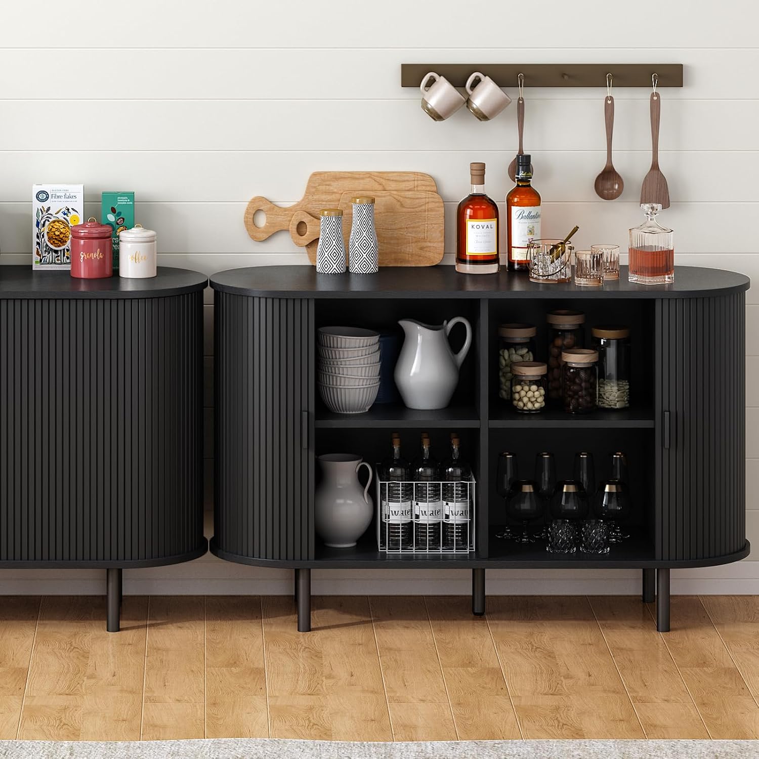 ONBRILL 48" Sideboard Buffet Cabinet with Storage, Storage Cabinet with Sliding Door & Adjustable Shelf, Modern Accent Coffee Bar Console Table for Kitchen, Entryway, Black