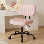 DUMOS Armless Home Office Executive Chair - Small Desk Chair with Low Back Lumbar Support, Height Adjustable PU Leather Computer Task Chair with 360° Swivel Wheels, for Adults, Pink