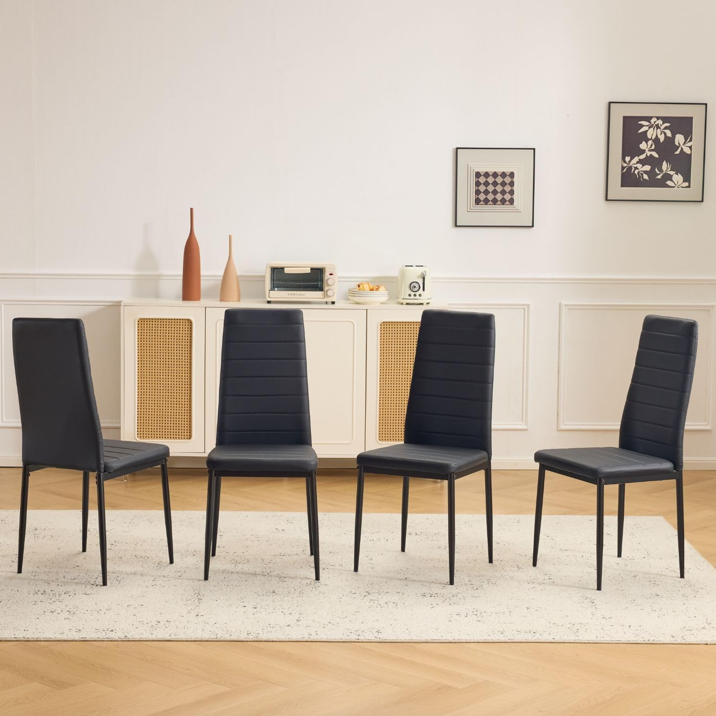 Karl home Dining Chairs Set of 4, PU Leather Balck Kitchen Chairs with Padded High Back & Foot Cap Protection for Dining Kitchen Living Room,300lbs Capacity,Space-Saving