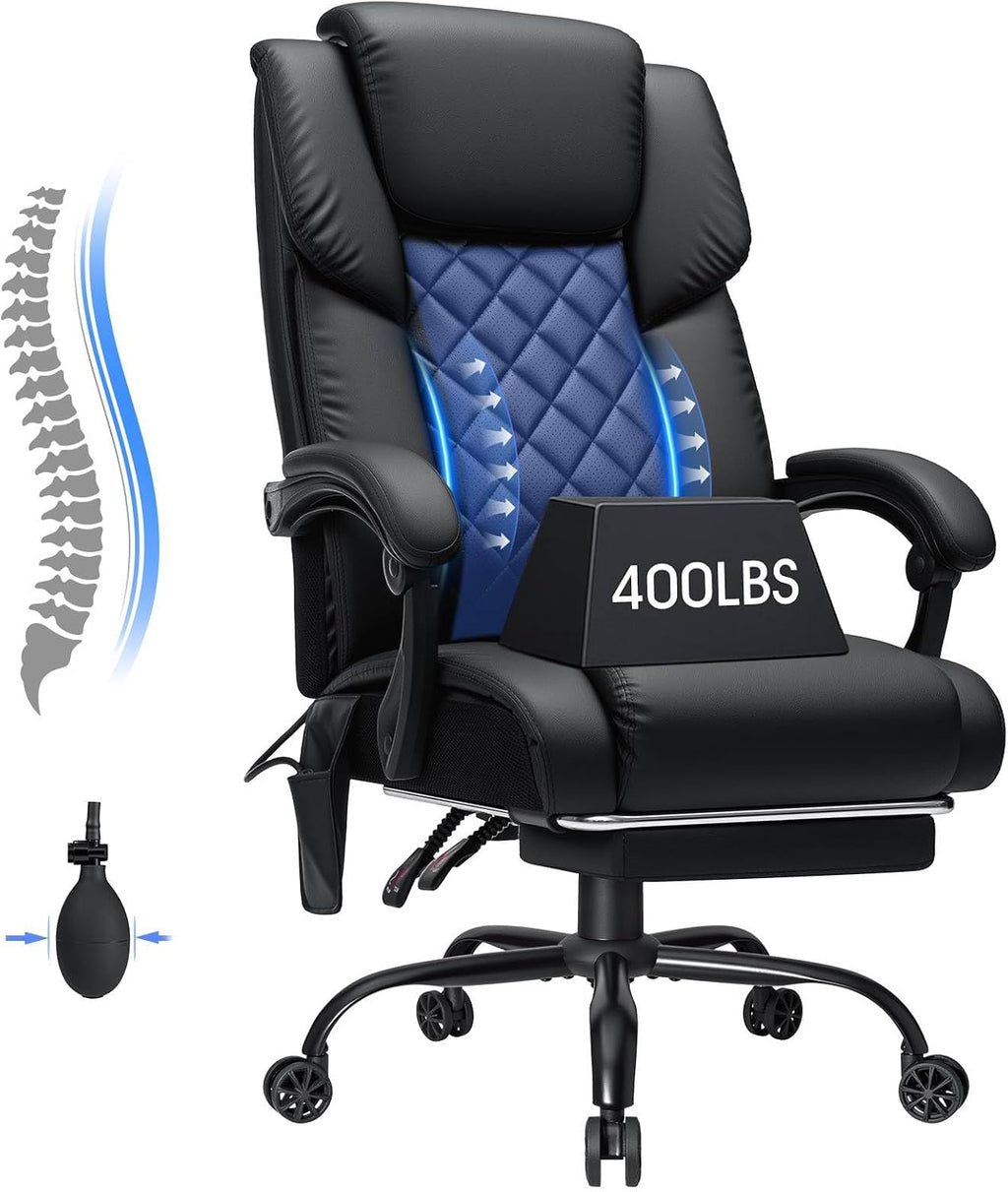 HOFFREE Executive Office Chair with Adjustable Lumbar Support High Back Computer Chair with Adjustable Headrest Reclining Home Office Desk Chair with Foot Rest,Black