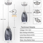 Viinew Mini Glass Pendant Light 4.72" with Handblown Black Gray Marble Art Glass Hanging Light 3-Pack Oval Ceiling Hanging Light Fixture for Dining Room Kitchen Island Cafe Foyer Hallway