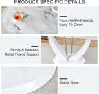 47" Round Dining Table Set for 4, Faux Marble Kitchen Table with 4 Upholstered Chairs, Modern High Glossy Base Table Set for Kitchen Dining Room