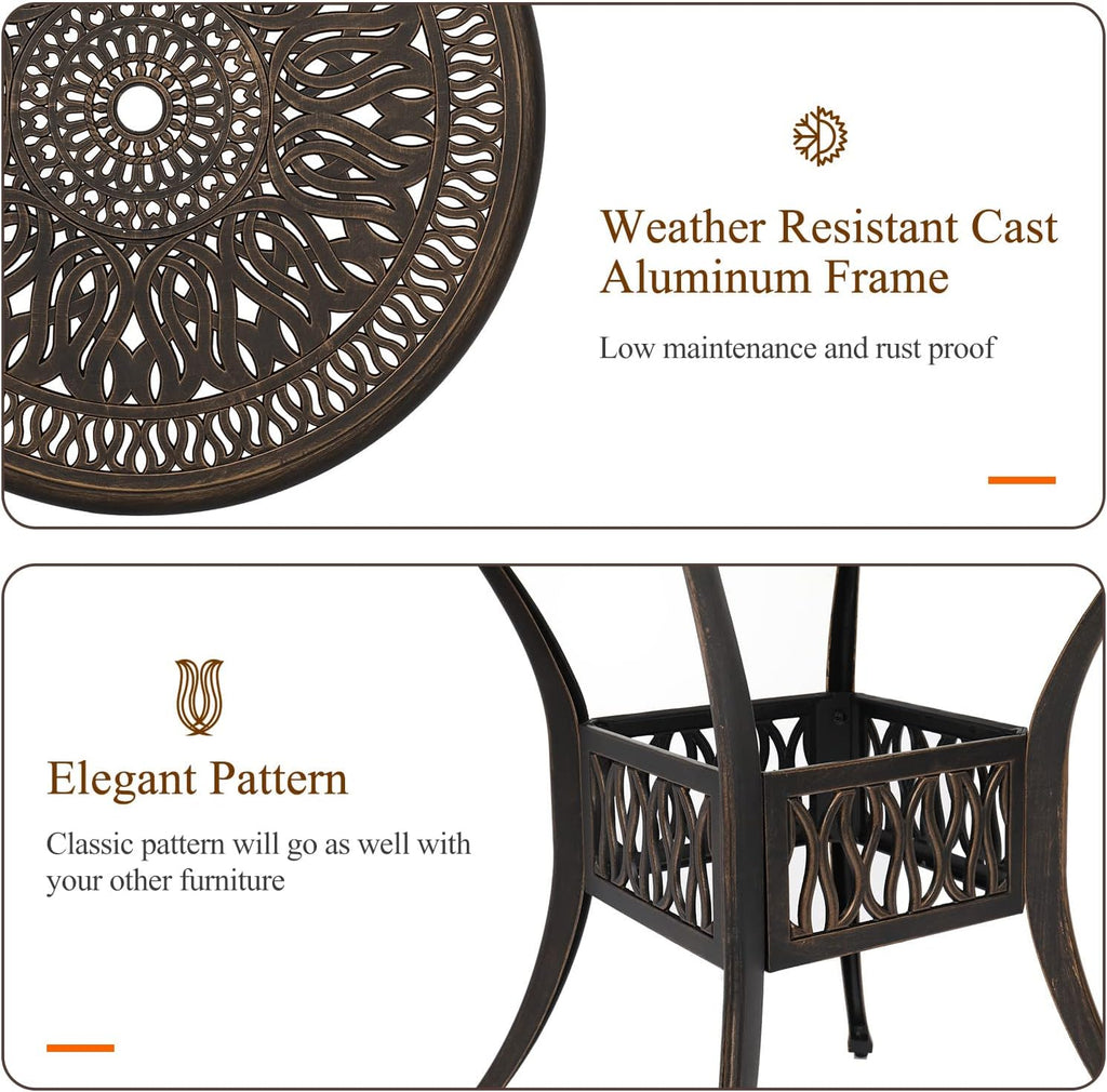 VINGLI 35.4' Dia Patio Dining Table with Umbrella Hole, Cast Aluminum Bistro Table for Outdoor Garden Use (35.4' Dia x 29.5' H)