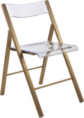 LeisureMod Transparent Acrylic Folding Chair, Iron Chrome Base, Comfortable Seat & Backrest, Clear Desk Chair, No Assembly Needed in Brushed Gold