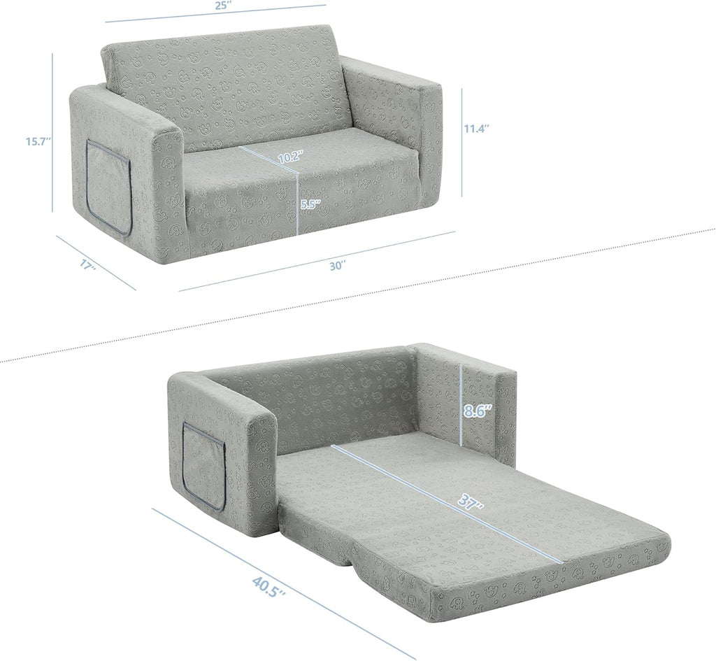 Ulax furniture Kids Fold Out Couch 2-in-1 Children Convertible Sofa to Lounger with Soft Plush Fabric
