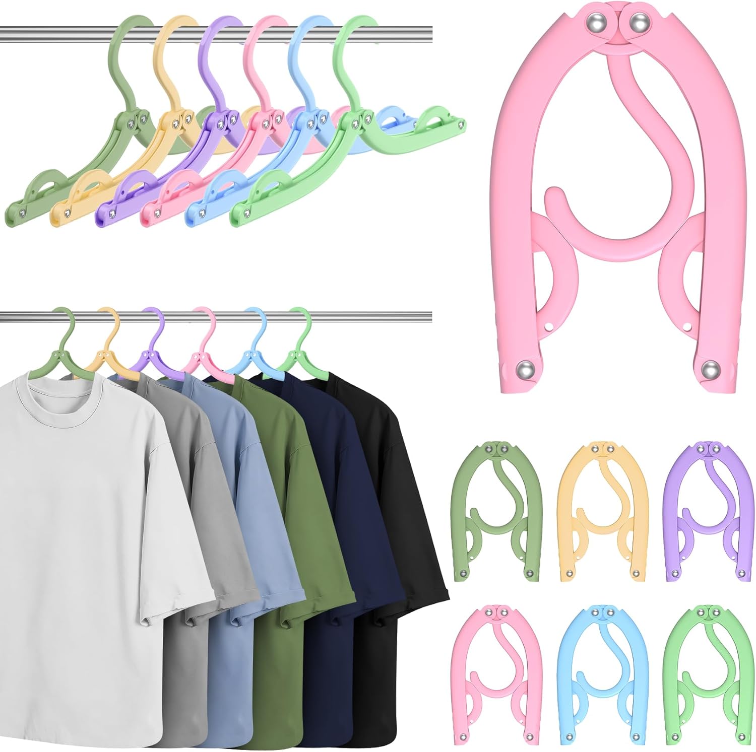 6 Pcs Portable Travel Hangers for Cruise Ship Essentials 2026, Plastic Folding Foldable Hangers Clothes Drying Rack Travel Accessories for Suitcase, RV, Camping, Flying, Hotel, Road Trip (Multi)