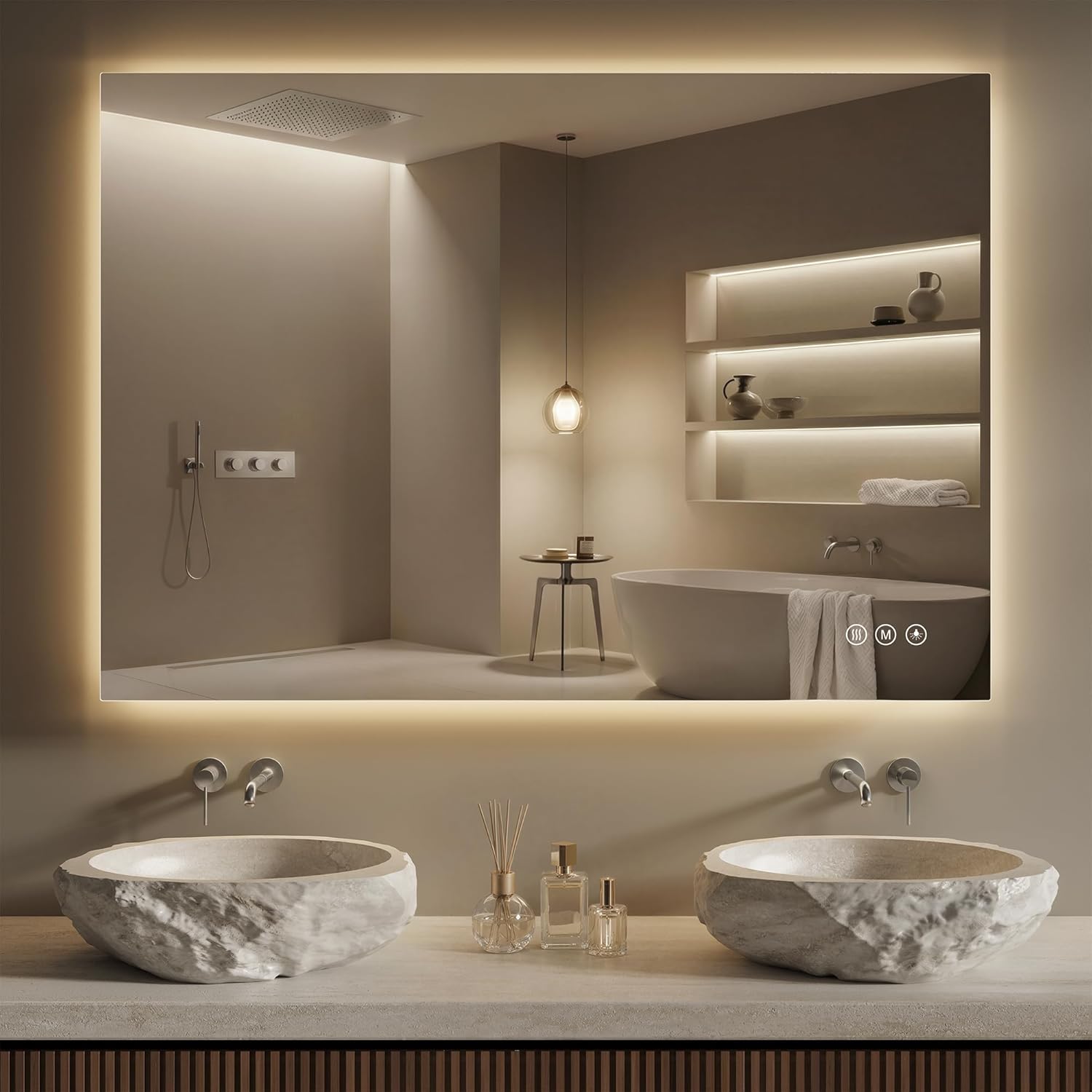 40"X30" LED Bathroom Mirror with Lights, Anti-Fog, Backlit Lit with CRI>90,Lighted Bathroom Vanity Mirror for Wall, Memory Function, Tempered Glass, 3 Colors Frameless Lighted Mirror for Bathroom