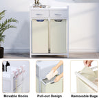 Timberer Laundry Hamper, Laundry Sorter 2 Section, Rolling Laundry Basket with Wheels, 2 Drawers, 2 × 14.5 Gal (55 L), Pull-Out and Removable Oxford Fabric Bags, White and Beige