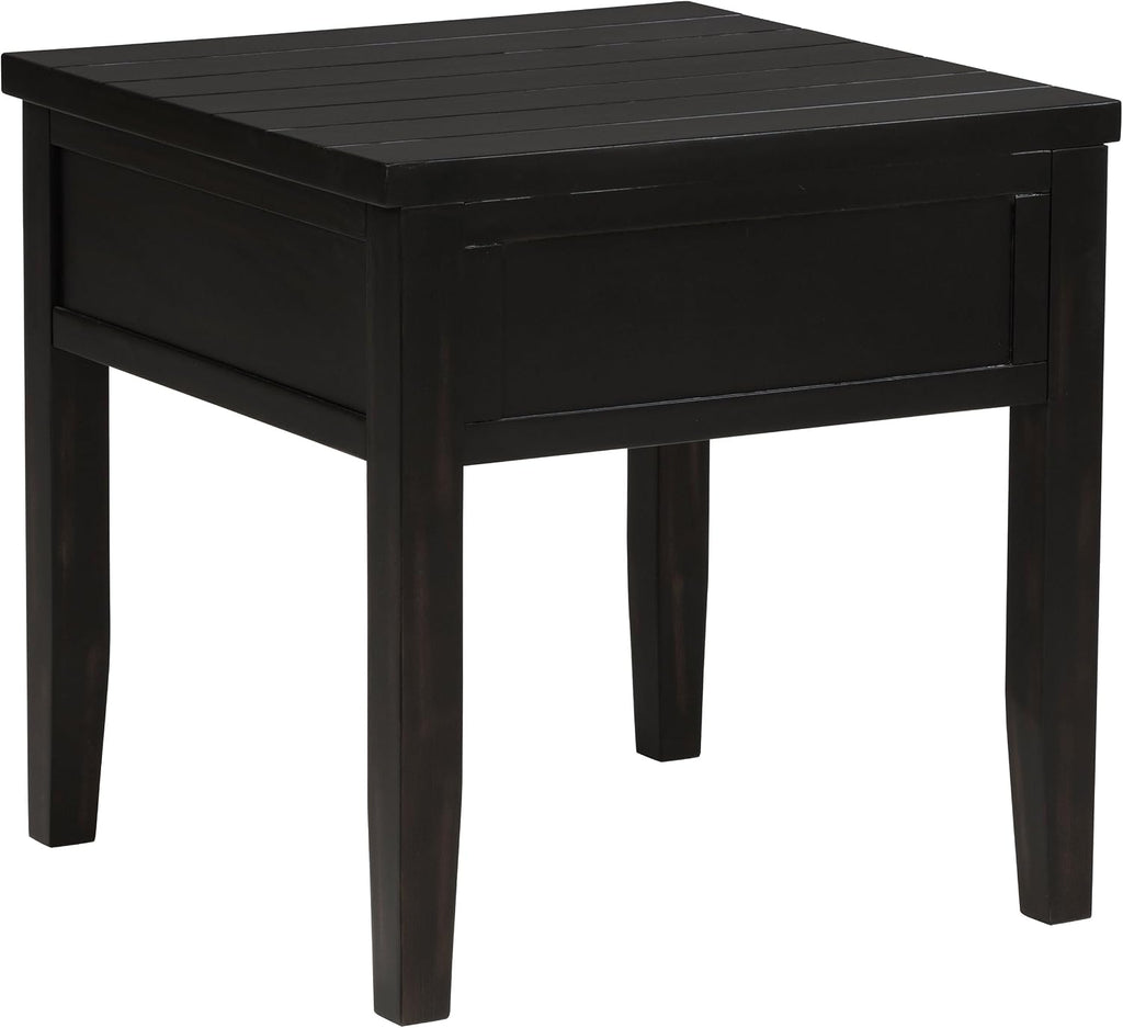 Sutter, End Table, Side Table, Java Pine Veneer Accent Table, Square Living Room Table with 1 Drawer, Planked Top, 24 Inches Wide