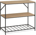 Amazon Basics Kitchen Island with 3 Storage Shelves, Black and Oak Effect, Melamine Surface, Adjustable Feet