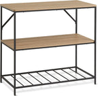 Amazon Basics Kitchen Island with 3 Storage Shelves, Black and Oak Effect, Melamine Surface, Adjustable Feet