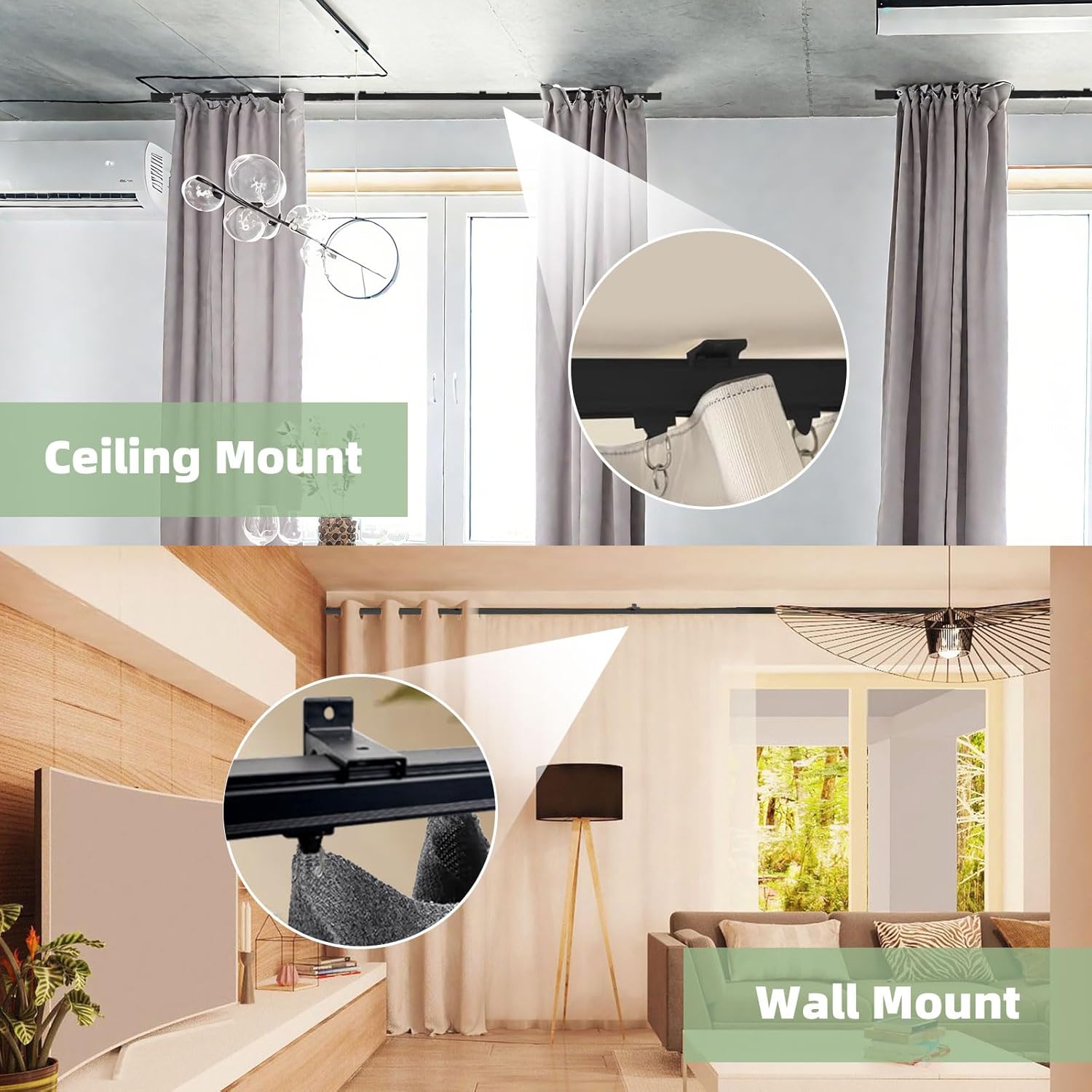 MLOQI Curtain Tracks Ceiling Wall Mounted with Soundproof Strips, Curtains Tracks Rails System, Black Ceiling Track for Curtains 3-6 Feet