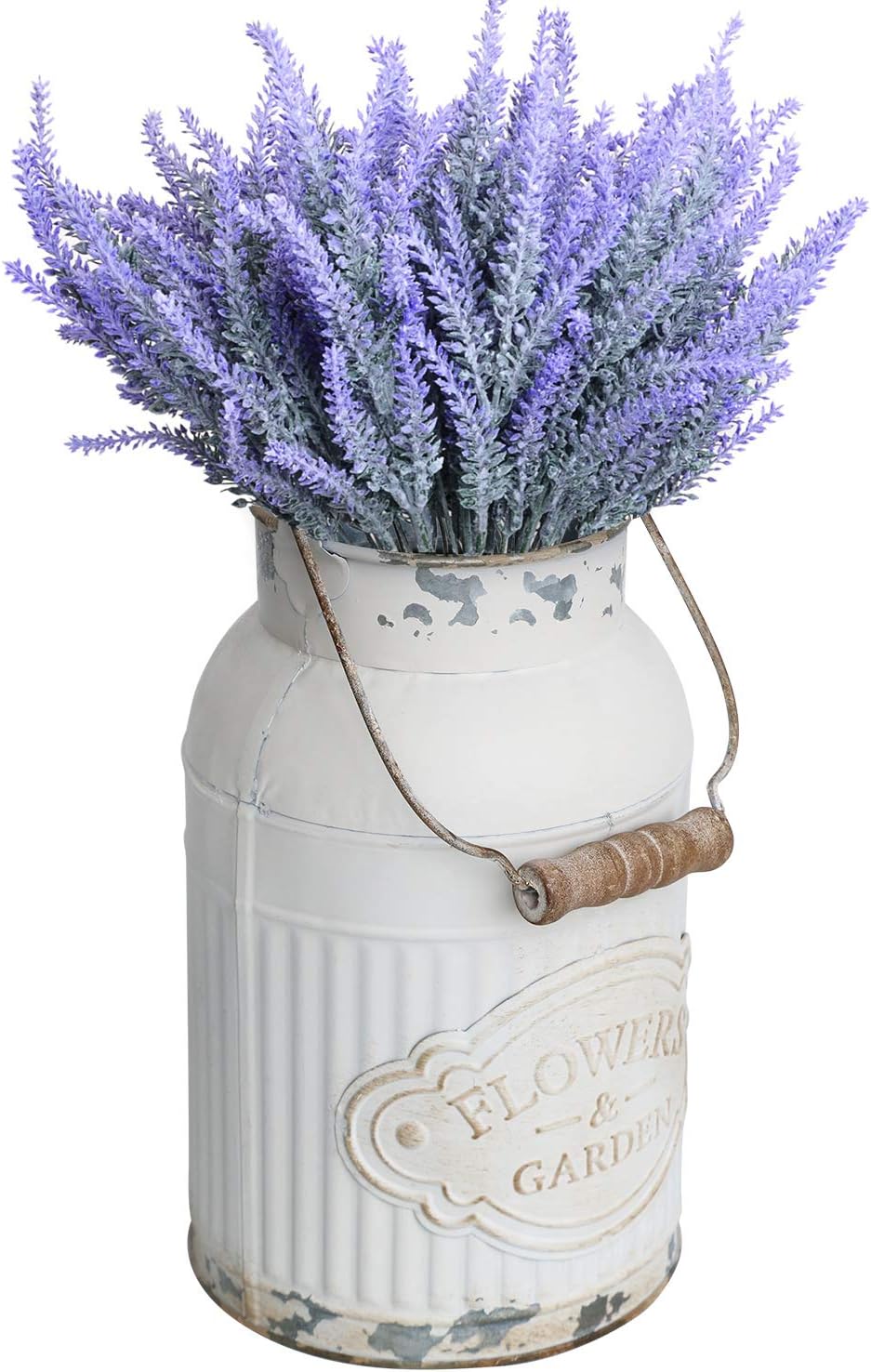 Yoillione Milk Jug, Farmhouse Vase, Decor with Handle - White Metal Vase for Artificial Flowers