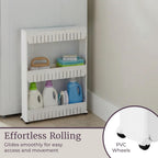 Lavish Home 3 Tier Shelf Rolling Cart - Narrow-Space Kitchen or Bathroom Shelf Organizer Cart - Slim Slide-Out Storage Shelves for Kitchen, Bathroom, Laundry and Pantry