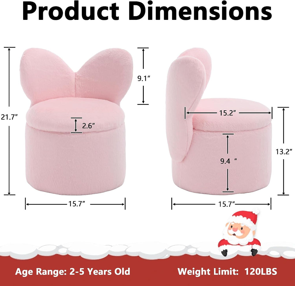 Toddler Chair Comfy Kids Chair with Storage, Cute Butterfly Chair for Girls, Plush Kids Reading Chair, 2 in 1 Pink Storage Ottoman Chair, Desk Chairs for Kids Furniture Decor Gifts, Pink