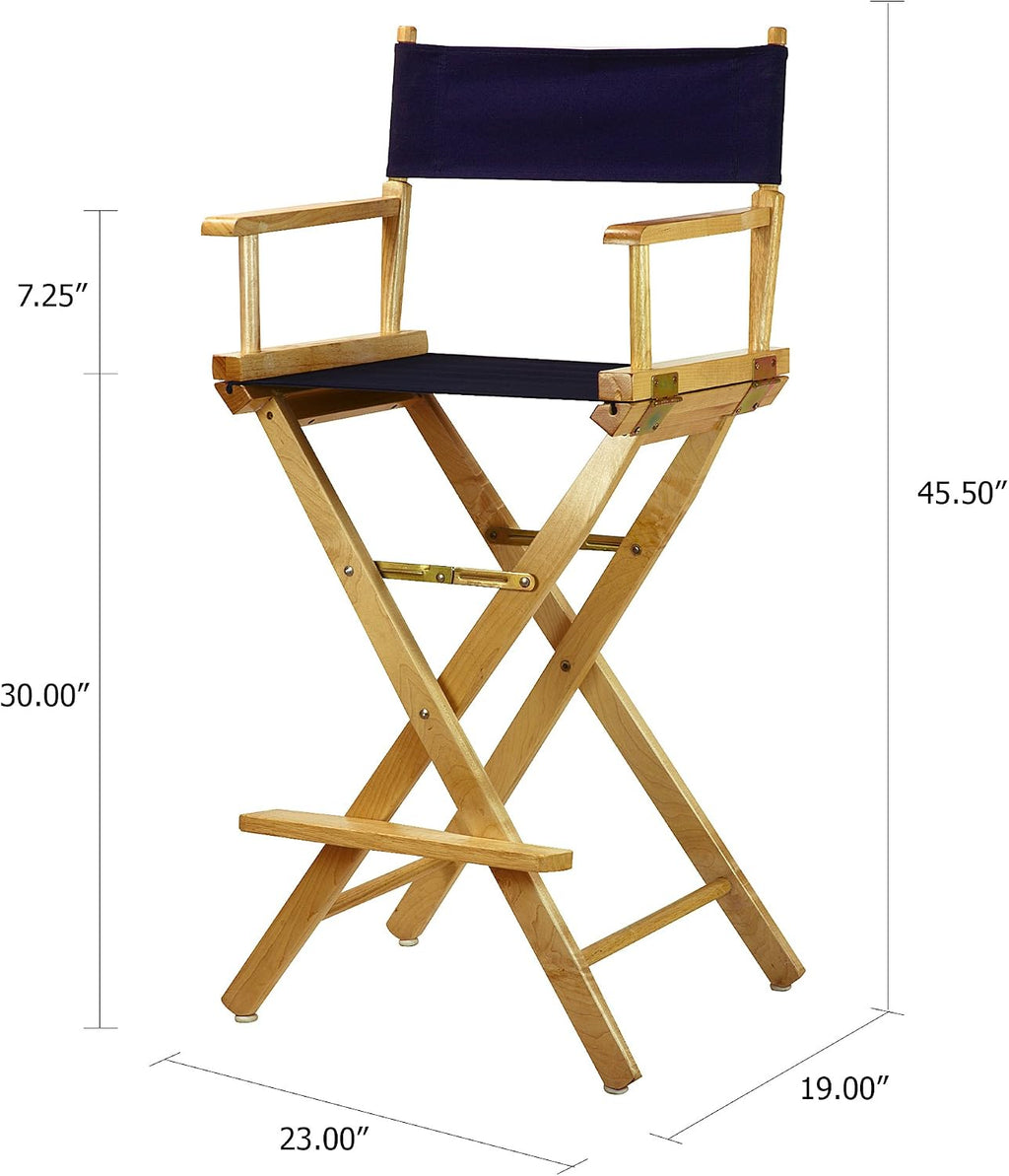 Casual Home Director's Chair ,Natural Frame/Navy Canvas,30" - Bar Height