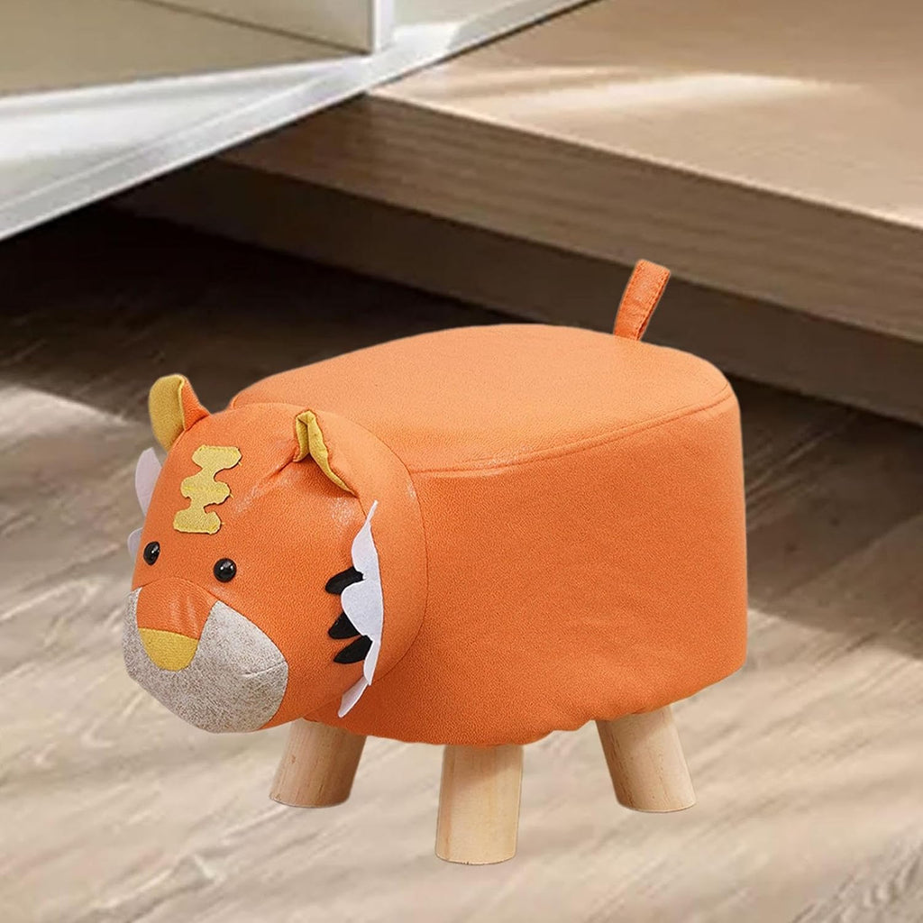 s Footstool Shoe Changing Stool Foot Rest Ottoman Stool for Nursery Living Room Playroom, Orange Tiger