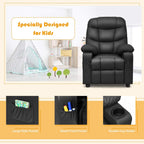 MAT EXPERT Kids Recliner, Leather Adjustable Reading Gaming Chair w/ 2 Cup Holder, 3 Side Pocket Storage & Footrest, Kids Couch Toddler Lounge Chair for Boys Girls, Kids Room Playroom Nursery (Black)