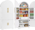 72 Inch Tall Arched Pantry Cabinet with 8 Door Shelves, Fluted Storage Cupboard with pantry cabinet 3 Adjustable Shelves and Hidden Drawer, White Kitchen Cabinet for Kitchen Dining Room Bathroom