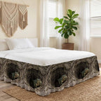 3D Optical Illusion Bed Skirt Full/Queen Size Bed Skirting 16 Inch Drop Adjustable Elastic Dust Ruffles Wrap Around Bedskirt Pleated Nature Dinosaur Stones Brown Bedding Frame Cover for Dorm