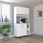 Malta Kitchen Pantry Double Door Cabinet, 4 Legs, 3 Shelves, White
