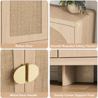 Rattan Sideboard Buffet Cabinet with Storage, 55" Accent Cabinet with Arch Doors & Adjustable Shelves, Boho Credenza Coffee Bar Console Table for Dining Room, Living Room, Entryway, Kitchen