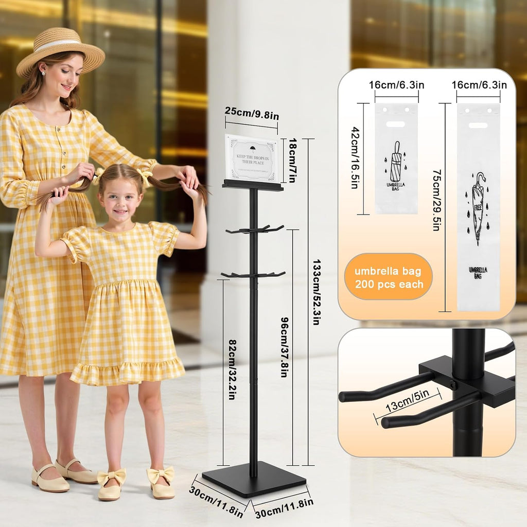 Wet Umbrella Bag Stand with 400 Bags, Dual Size Disposable Bags | Metal Holders for Magnetic Signs, Commercial Wet Bag Wrapper Holder Indoor Entryway