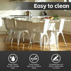 Metal Dining Chairs Set of 6 with Wooden Seat Iron Stackable Industrial Tolix Style Farmhouse Dining Room Bistro Outdoor Arctic White Color