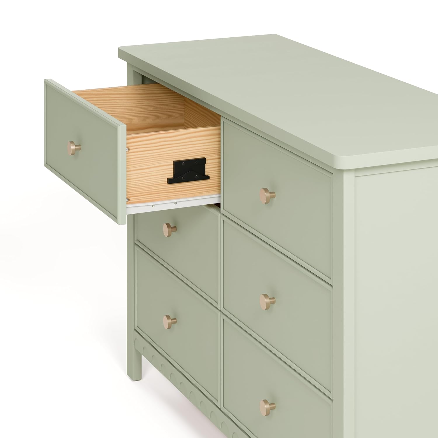 Graco Sasha 6 Drawer Dresser, Sage | GREENGUARD Gold Certified, Removable Bookshelves, Nursery & Kids Bedroom Wood Dresser, Spacious Storage, Interlocking Drawers