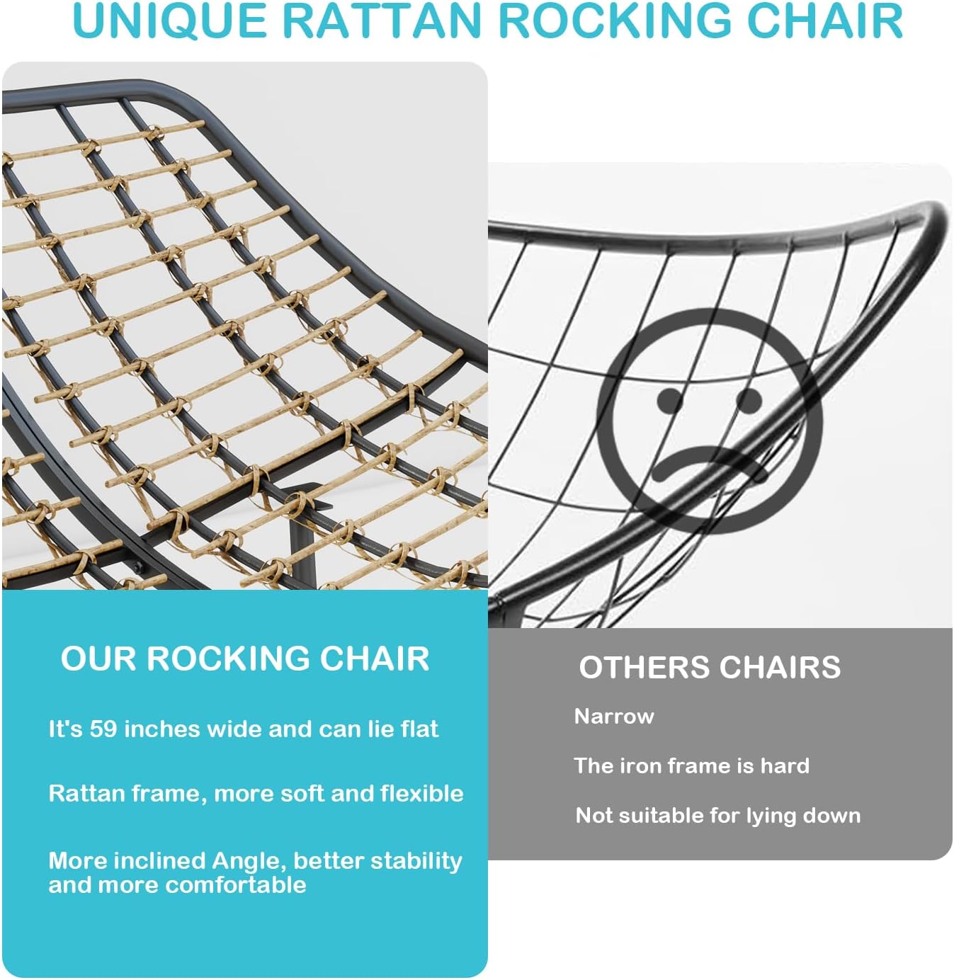ROCSUMOO Outdoor Double Rocking Chair, Upgraded Patio Rocking Papasan Chair, Oversized Rocking Papasan Chair with Thick Water-Repellent Fabric Cushion, Comfy Rocking Chair 600 lbs (Grey)